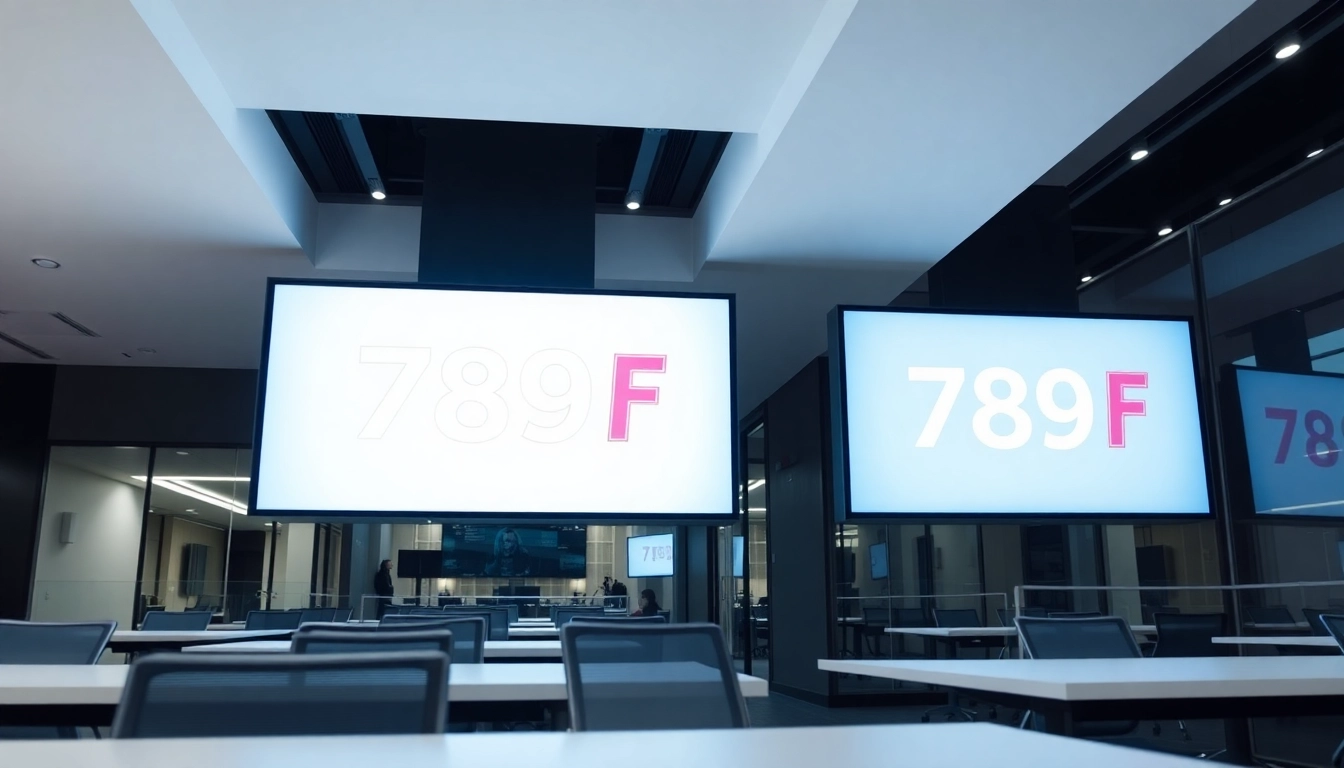 789F branding in a high-tech workspace with digital displays, emphasizing innovation and professionalism for screen readers.