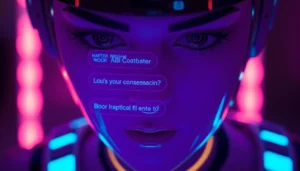 Engaging AI sex chat interface showcasing sensual conversation with an enticing digital partner, designed for privacy and intimacy.