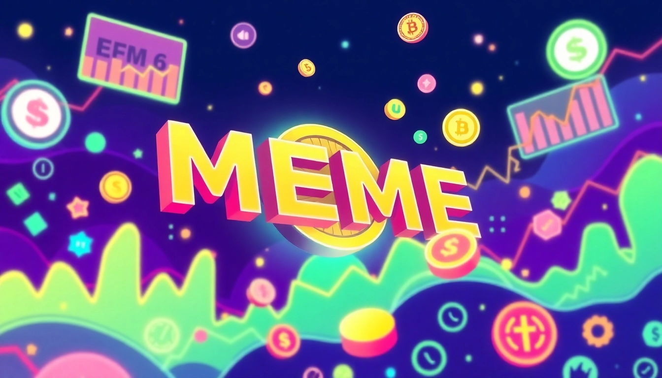 Colorful memecoin with meme icons and trading charts symbolizing volatile digital assets