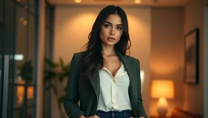 Engaging profile with a confident escort woman in a stylish setting, emphasizing quality and