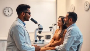Fertility specialist explaining options for fecondazione assistita Torino to a couple in a