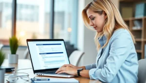 Person filling out an online form for government jobs with a laptop for Sarkari Naukri updates