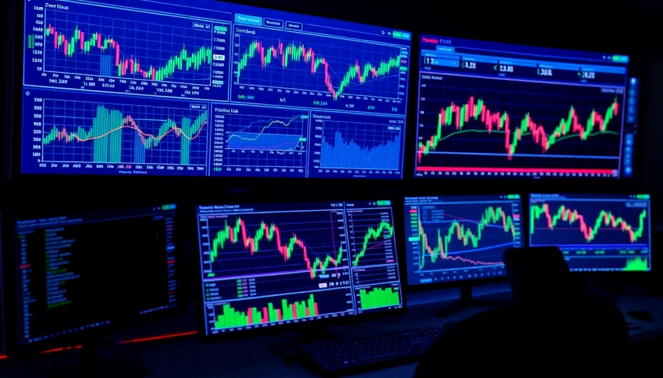 Trading view platform displaying real-time market charts with technical analysis tools for
