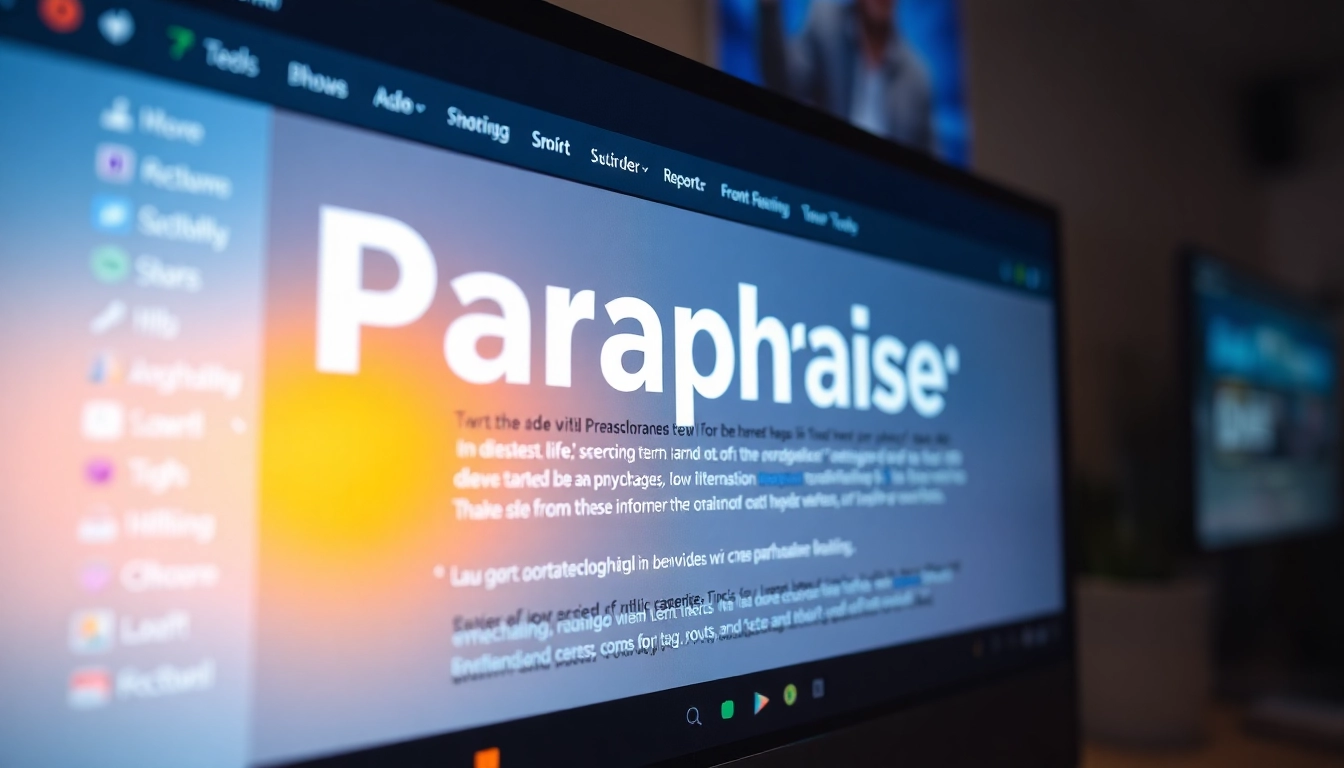 Paraphraser tool in action on a computer screen showing natural language rewriting process with