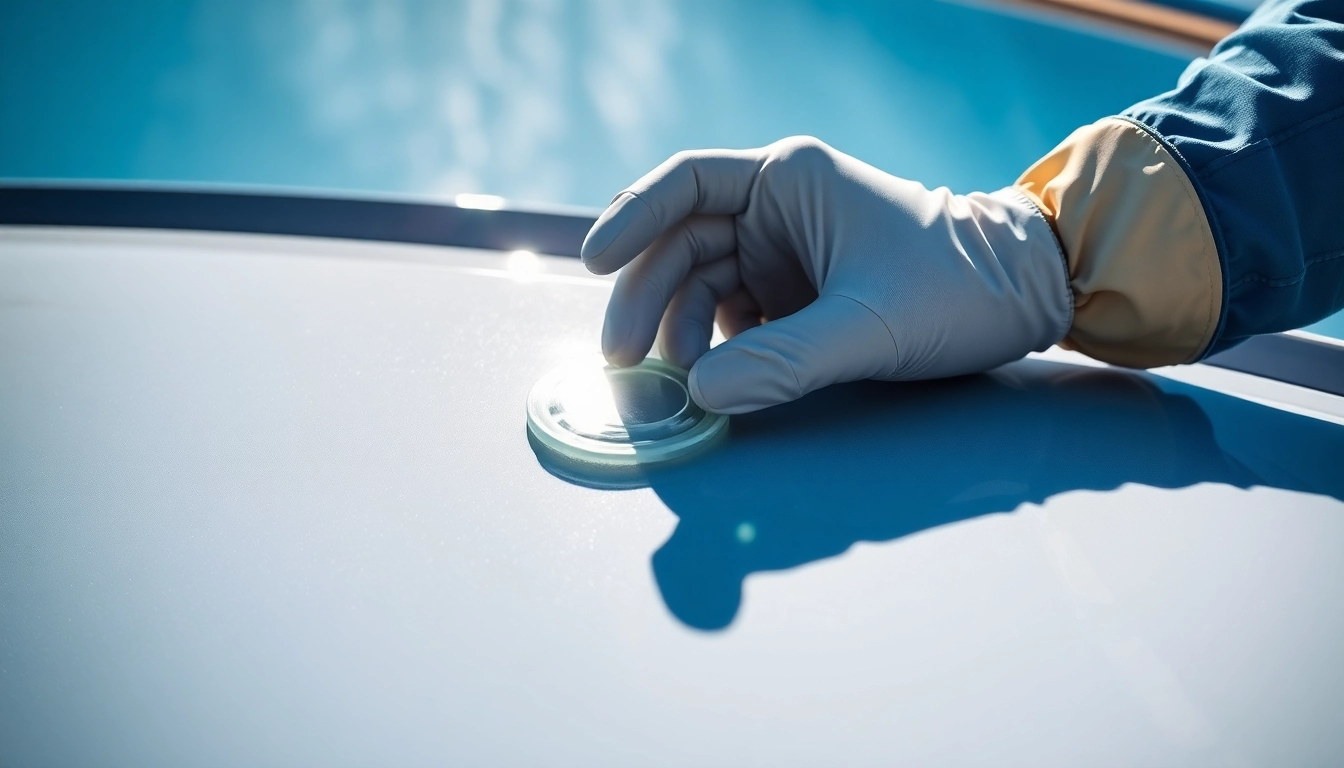 Professional applying Boots Versiegelung to boat surface for durable protection and high shine