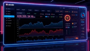 High-tech aicoin market analysis dashboard showcasing live charts and data visualization for