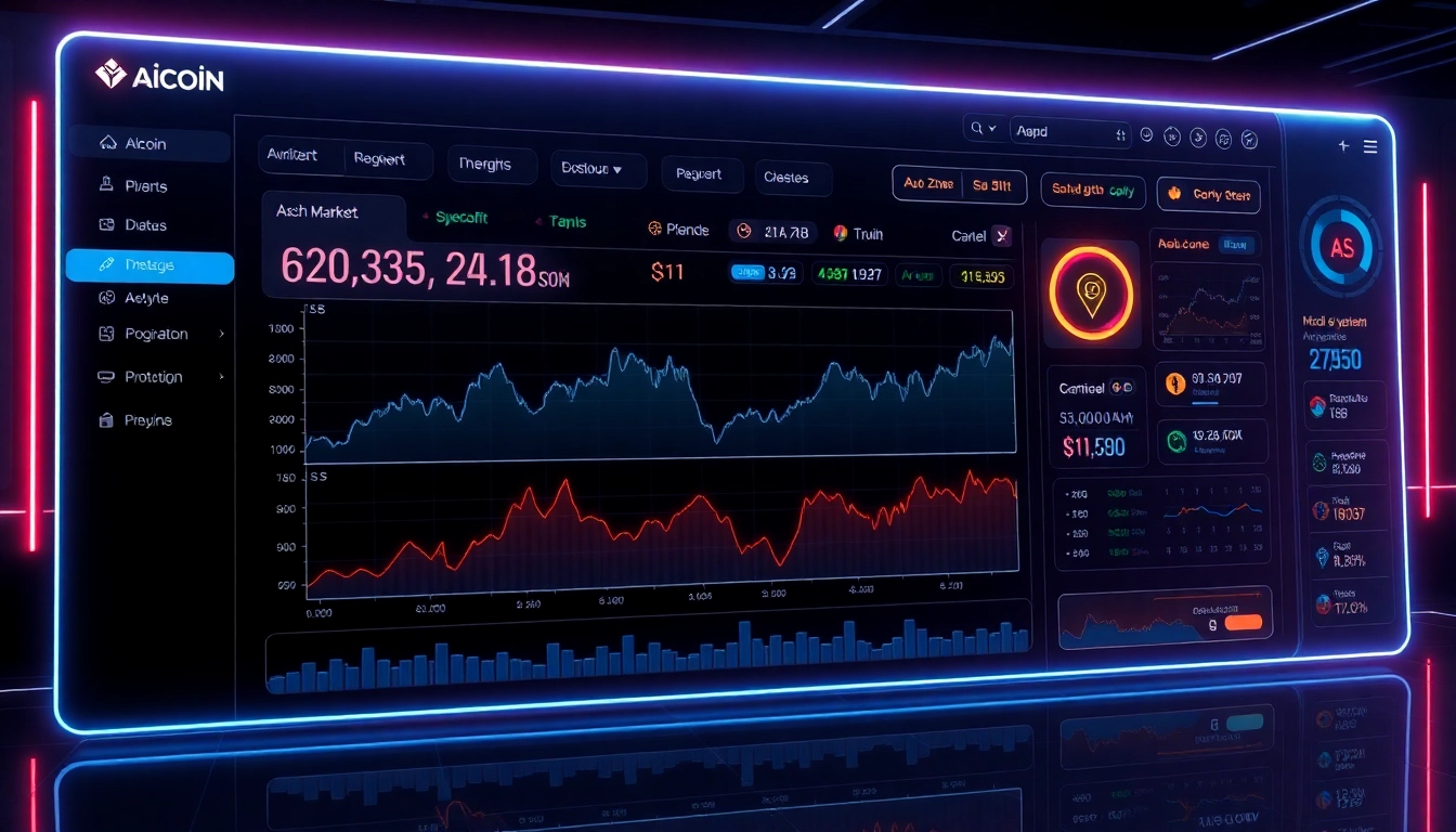 High-tech aicoin market analysis dashboard showcasing live charts and data visualization for