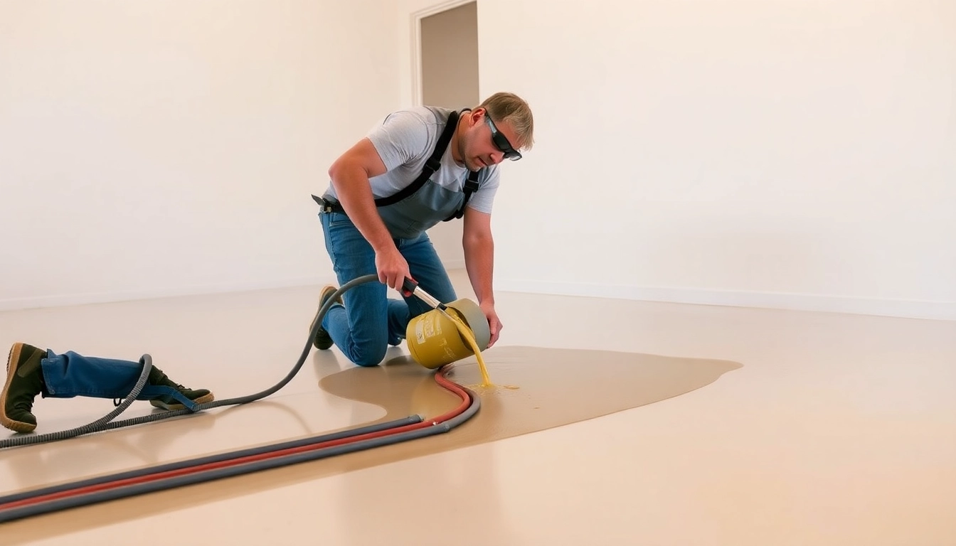 Expert team applying liquid screeding in Birmingham to ensure durable and efficient underfloor